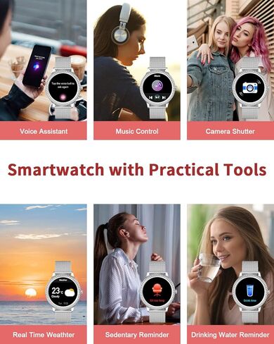 Smart Watch Women Bluetooth Calls for Android iOS Sport Fitness Activity Tracker 1.32" HD Full Touch Screen Women Smartwatch Healthy Monitor Ladies Silver Mesh Smart Watch Grey Silicone in Saudi Arabia