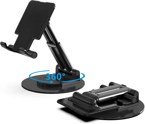 Foldable Cell Phone Stand,360 Degree Rotating Desktop Adjustable Phone Holder for Office Desk Accessories，Compatible with Phone15, Stand Fits All Phones, iPads, Tablet 4-10in（Black） in Saudi Arabia