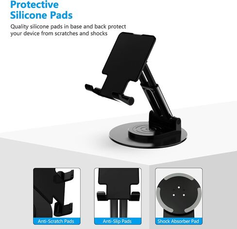 Foldable Cell Phone Stand,360 Degree Rotating Desktop Adjustable Phone Holder for Office Desk Accessories，Compatible with Phone15, Stand Fits All Phones, iPads, Tablet 4-10in（Black） in Saudi Arabia