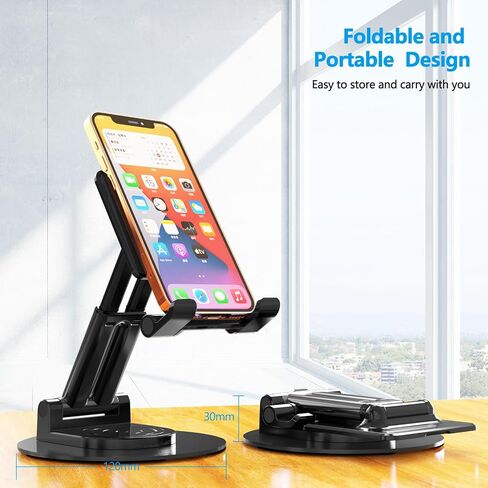 Foldable Cell Phone Stand,360 Degree Rotating Desktop Adjustable Phone Holder for Office Desk Accessories，Compatible with Phone15, Stand Fits All Phones, iPads, Tablet 4-10in（Black） in Saudi Arabia
