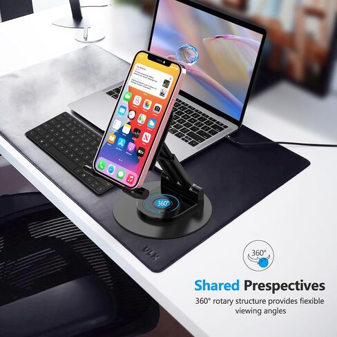 Foldable Cell Phone Stand,360 Degree Rotating Desktop Adjustable Phone Holder for Office Desk Accessories，Compatible with Phone15, Stand Fits All Phones, iPads, Tablet 4-10in（Black） in Saudi Arabia