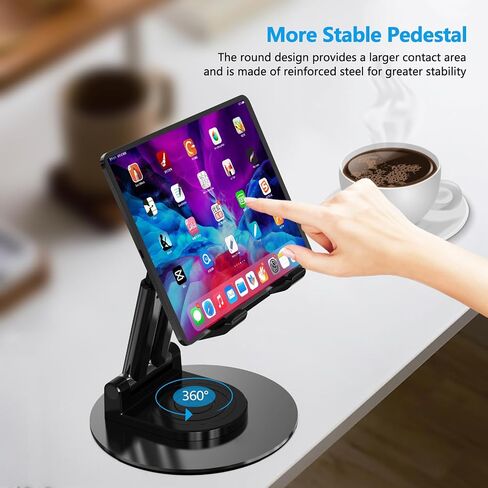 Foldable Cell Phone Stand,360 Degree Rotating Desktop Adjustable Phone Holder for Office Desk Accessories，Compatible with Phone15, Stand Fits All Phones, iPads, Tablet 4-10in（Black） in Saudi Arabia