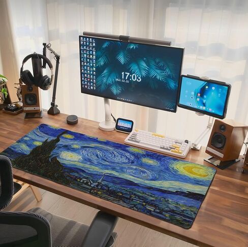 حقل القمح من Van Gogh مع لوحة ماوس السرو، لوحة ماوس ألعاب كبيرة ممتدة مقاس XL كبيرة الحجم وطويلة وحواف مخيطة مقاس 31.5 × 11.8 بوصة للمكتب المنزلي in Kuwait