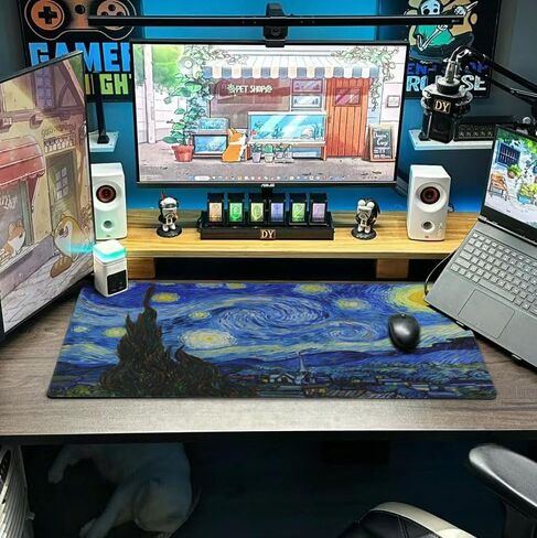 حقل القمح من Van Gogh مع لوحة ماوس السرو، لوحة ماوس ألعاب كبيرة ممتدة مقاس XL كبيرة الحجم وطويلة وحواف مخيطة مقاس 31.5 × 11.8 بوصة للمكتب المنزلي in Kuwait