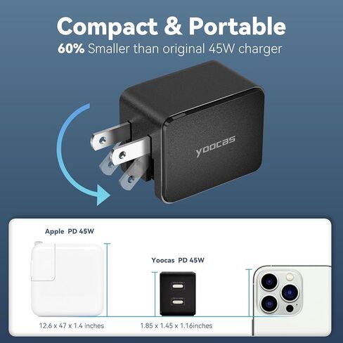 45W USB C Compact Charger, 2 Ports Wall Charger with PD 3.0 GaN III Power Adapter, Travel Charger with Foldable Plug for iPhone 15 Pro/14 Pro Max/13, iPad Pro, Galaxy S23 Ultra/S22 and More in Kuwait