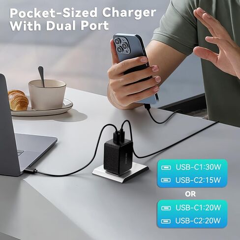 45W USB C Compact Charger, 2 Ports Wall Charger with PD 3.0 GaN III Power Adapter, Travel Charger with Foldable Plug for iPhone 15 Pro/14 Pro Max/13, iPad Pro, Galaxy S23 Ultra/S22 and More in Kuwait