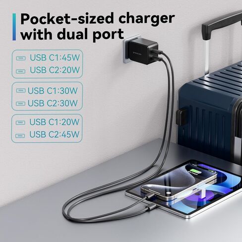 65W USB C Wall Charger, Fast Travel Charger, PD3.0 GaN III Charger with Foldable Plug, Compatible with iPhone 15 Pro/14 Pro Max/13/12, iPad Pro, MacBook Pro, Galaxy S23 Ultra/S22 and More in Saudi Arabia