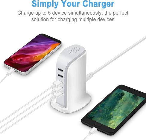 موزع USB بـ 5 منافذ، موزع USB للبيانات مع كابل، موسع منافذ USB متعدد للمنزل والمكتب وأساسيات السكن، أبيض in Saudi Arabia