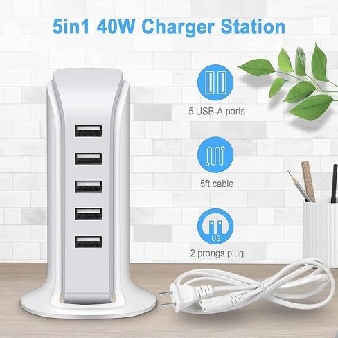 موزع USB بـ 5 منافذ، موزع USB للبيانات مع كابل، موسع منافذ USB متعدد للمنزل والمكتب وأساسيات السكن، أبيض in Saudi Arabia