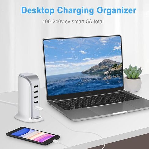 موزع USB بـ 5 منافذ، موزع USB للبيانات مع كابل، موسع منافذ USB متعدد للمنزل والمكتب وأساسيات السكن، أبيض in Saudi Arabia