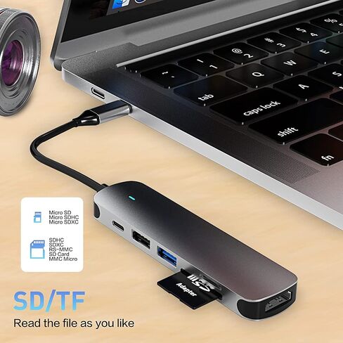 محور USB C، محول USB C 6 في 1 مع USB 3.0، 4K-HDMI، اتصال USB C/PD، قارئ بطاقة SD/TF، ​​محطة إرساء متوافقة مع كمبيوتر MacBook Pro/Air المحمول وأجهزة أخرى من النوع C 5 in Saudi Arabia