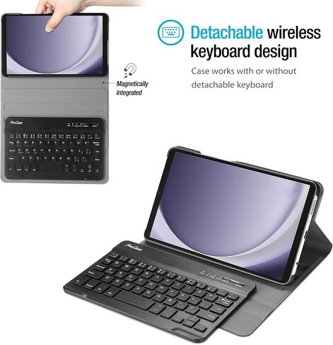 حافظة لوحة المفاتيح ProCase لجهاز Galaxy Tab A9 8.7 بوصة 2023 (الطراز: SM-X110/X115/X117)، حافظة جلدية PU مع لوحة مفاتيح لاسلكية مغناطيسية قابلة للفصل لجهاز Galaxy Tab A9 8.7 بوصة - أسود in Saudi Arabia