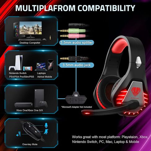 Pacrate GH-1 Gaming Headset for pc (red) in Saudi Arabia