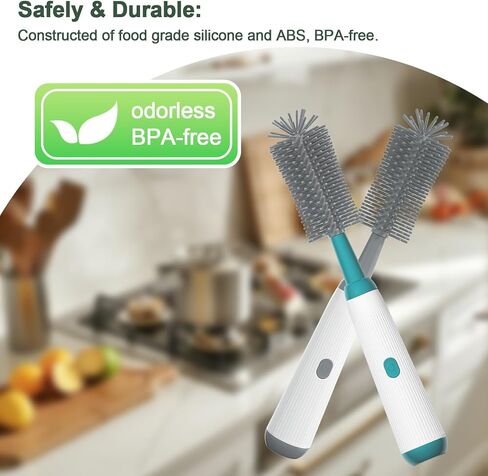 Electric Baby Bottle Brush Cleaner with Extended Handle & Drying Holder, Baby Bottle Brush Set with Silicone Bottle/Nipple/Crevice/Brush,Straw Cleaner,Lifesaver Automatic Bottle Cleaner,Green in Saudi Arabia