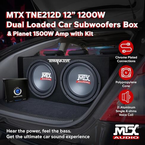 مكبرات صوت للسيارة MTX TNE212D مقاس 12 بوصة بقدرة 1200 وات + صندوق + مضخم صوت كوكبي بقدرة 1500 وات + مجموعة in Kuwait