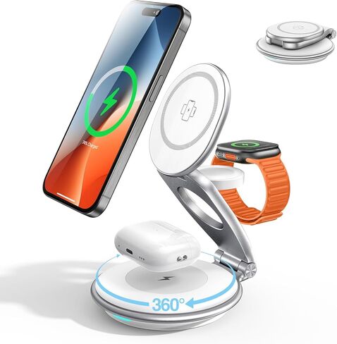 EXW Travel Charging Station for Magsafe Charger,Wireless Charging Station for Apple Multiple Devices,Magnetic Foldable Charger for iPhone 12-15 Series for Apple Watch & AirPods(30W Charger Included) in Kuwait