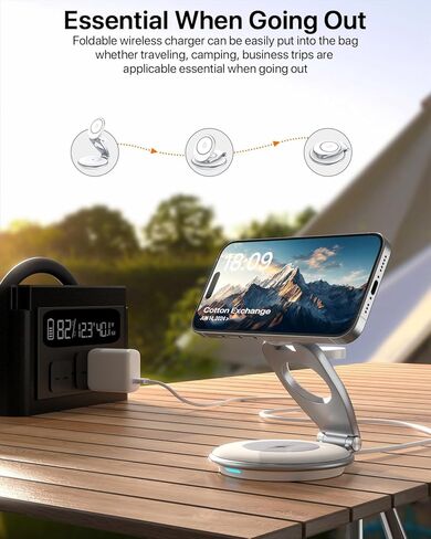 EXW Travel Charging Station for Magsafe Charger,Wireless Charging Station for Apple Multiple Devices,Magnetic Foldable Charger for iPhone 12-15 Series for Apple Watch & AirPods(30W Charger Included) in Kuwait