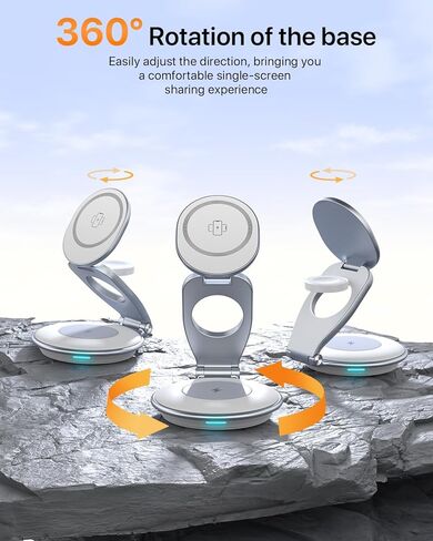 EXW Travel Charging Station for Magsafe Charger,Wireless Charging Station for Apple Multiple Devices,Magnetic Foldable Charger for iPhone 12-15 Series for Apple Watch & AirPods(30W Charger Included) in Kuwait