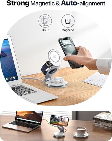 EXW Travel Charging Station for Magsafe Charger,Wireless Charging Station for Apple Multiple Devices,Magnetic Foldable Charger for iPhone 12-15 Series for Apple Watch & AirPods(30W Charger Included) in Kuwait