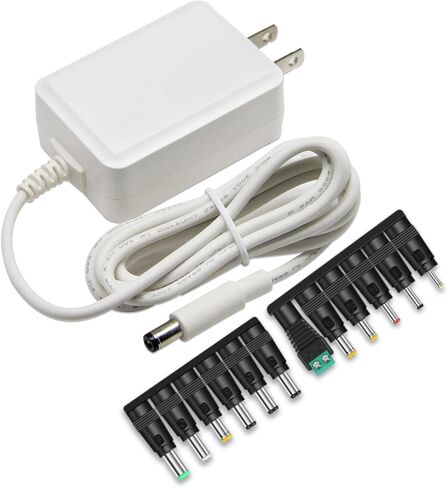 محول تيار متردد 12 فولت 1 أمبير، مزود طاقة تيار مستمر 12 وات، مدرج في قائمة UL مع طرف 5.5 × 2.1 ملم و12 قطعة موصلات توصيل إضافية (أجهزة 12 فولت فقط) in Kuwait