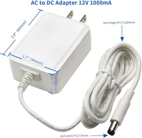 محول تيار متردد 12 فولت 1 أمبير، مزود طاقة تيار مستمر 12 وات، مدرج في قائمة UL مع طرف 5.5 × 2.1 ملم و12 قطعة موصلات توصيل إضافية (أجهزة 12 فولت فقط) in Kuwait