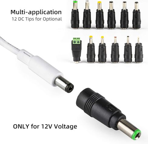 محول تيار متردد 12 فولت 1 أمبير، مزود طاقة تيار مستمر 12 وات، مدرج في قائمة UL مع طرف 5.5 × 2.1 ملم و12 قطعة موصلات توصيل إضافية (أجهزة 12 فولت فقط) in Kuwait