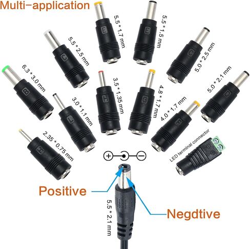 محول تيار متردد 12 فولت 1 أمبير، مزود طاقة تيار مستمر 12 وات، مدرج في قائمة UL مع طرف 5.5 × 2.1 ملم و12 قطعة موصلات توصيل إضافية (أجهزة 12 فولت فقط) in Kuwait