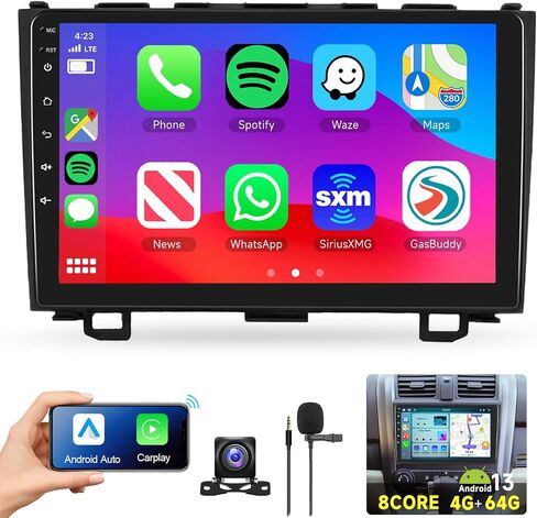 8 CORE 4G+64G Car Radio for Honda CRV 2007 2008 2009 2010 2011 with Wireless Apple CarPlay/Android Auto, 9 inch 1280 * 720P IPS Touch Screen Stereo Android 13 GPS WiFi Bluetooth DSP SWC HD Camera in Saudi Arabia