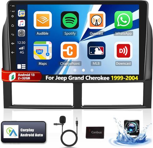 CAMECHO Radio for Jeep Grand Cherokee 1999-2004, Android 13 Car Stereo with Wireless Carplay & Android Auto, 2+32G 9" Touch Screen Car Radio with Bluetooth, FM/RDS,DSP, GPS, WiFi, Backup Camera in Saudi Arabia
