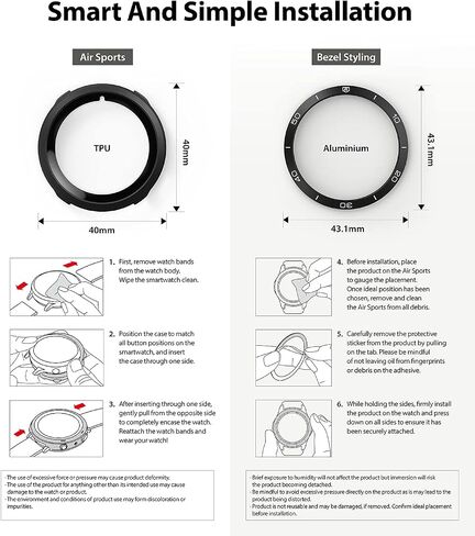 Ringke [Air Sports + Bezel Styling] Compatible with Samsung Galaxy Watch 4 40mm, Flexible Shockproof TPU Case with Adhesive Aluminum Frame Ring Cover - Black / 10 in Kuwait