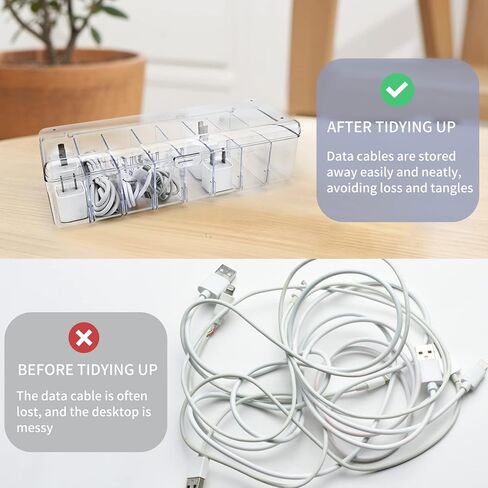 8 Grids Acrylic Cable Organizer Box Cable Management Box,Cable Tidy Box 20 Classified Stickers and 10 Cable Ties, Clear Power Cord Organizer with Removable Divider(Transparent) in Kuwait