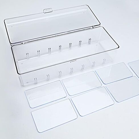 8 Grids Acrylic Cable Organizer Box Cable Management Box,Cable Tidy Box 20 Classified Stickers and 10 Cable Ties, Clear Power Cord Organizer with Removable Divider(Transparent) in Kuwait