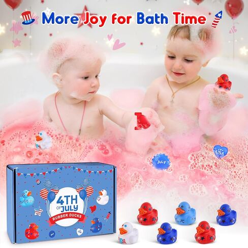 NPET الرابع من يوليو البط المطاطي Squishies Mochi 28pcs، أحمر أبيض أزرق حمام اللعب يوم الاستقلال البط المطاطي الوطني، الرابع من يوليو الزينة الولايات المتحدة الأمريكية العلم / القلب / النجوم شكل حزب صالح للبنين الفتيات in Kuwait