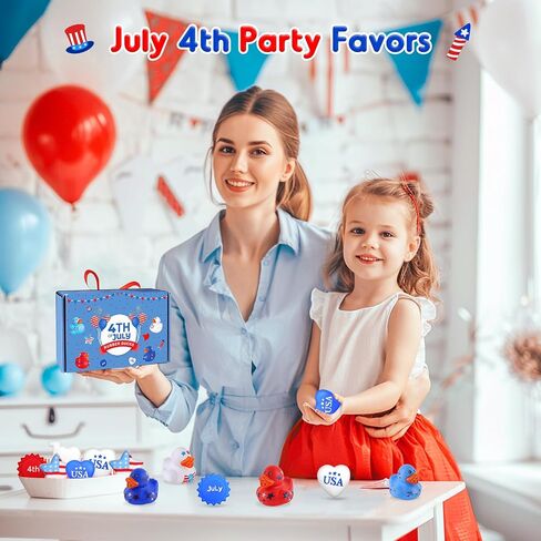 NPET الرابع من يوليو البط المطاطي Squishies Mochi 28pcs، أحمر أبيض أزرق حمام اللعب يوم الاستقلال البط المطاطي الوطني، الرابع من يوليو الزينة الولايات المتحدة الأمريكية العلم / القلب / النجوم شكل حزب صالح للبنين الفتيات in Kuwait