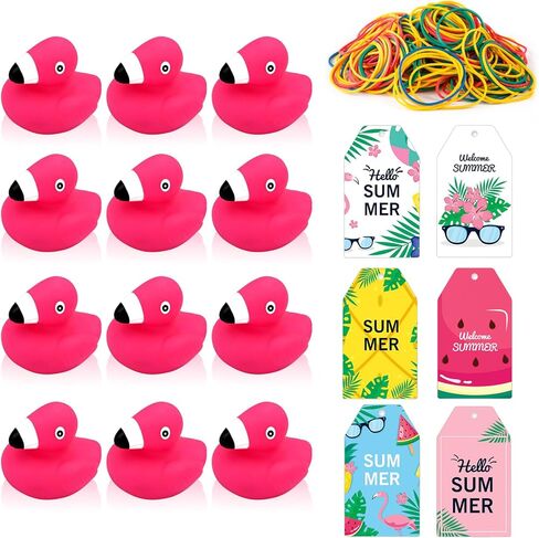 AOT 12PCS Flamingo Rubber Ducks,Mini Flamingo Rubber Ducks,Ducks for Cruise Ship with Tags,Jeep Ducks for Ducking Forflamingo Birthday Party Decorations in Kuwait