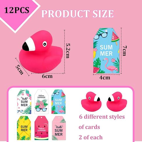 AOT 12PCS Flamingo Rubber Ducks,Mini Flamingo Rubber Ducks,Ducks for Cruise Ship with Tags,Jeep Ducks for Ducking Forflamingo Birthday Party Decorations in Kuwait