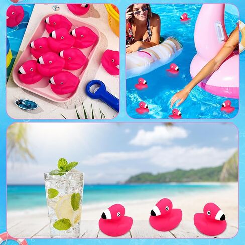 AOT 12PCS Flamingo Rubber Ducks,Mini Flamingo Rubber Ducks,Ducks for Cruise Ship with Tags,Jeep Ducks for Ducking Forflamingo Birthday Party Decorations in Kuwait