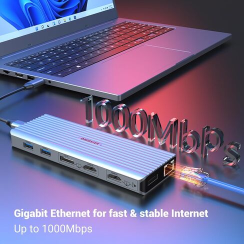 قاعدة إرساء USB C، محور OBERSTER USB C مع شاشة مزدوجة لمخرجات فيديو 4K@60 هرتز، (3 × USB 3.1 10 جيجابت/ثانية، 2 × HDMI، 2 × DP، 100 وات PD، جيجابت إيثرنت وصوت) لنظام التشغيل Windows وM1 Mac in Saudi Arabia