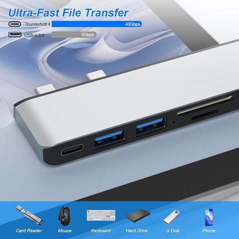 قاعدة تركيب Surface Pro 9 Hub، ملحقات Surface Pro 9 مع 4K HDMI، Thunderbolt 4 (شاشة 8K + بيانات 40 جيجابت في الثانية + 100WPD)، 2 USB 3.0، فتحة بطاقة SD/TF، ​​صوت 3.5 ملم لجهاز Microsoft Surface Pro 9/X in Kuwait