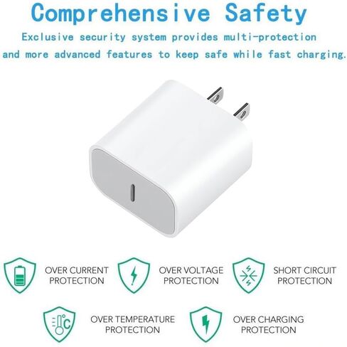 شاحن iPhone 15 بقدرة 20 وات USB C لهاتف iPhone 15/15 Plus/Pro Max، وiPad Pro 12.9/11 بوصة، وiPad Air 5th/4th، وiPad 10th، وعبوتين شاحن سريع PD مع كابل USB C إلى C بطول 6.6أقدام in Kuwait
