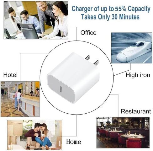 شاحن iPhone 15 بقدرة 20 وات USB C لهاتف iPhone 15/15 Plus/Pro Max، وiPad Pro 12.9/11 بوصة، وiPad Air 5th/4th، وiPad 10th، وعبوتين شاحن سريع PD مع كابل USB C إلى C بطول 6.6أقدام in Kuwait