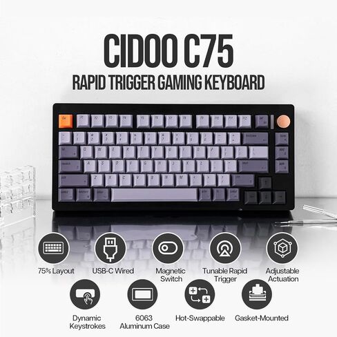 CIDOO C75 75% Rapid Trigger Mechanical Keyboard, Aluminum Keyboard with 4-Layer Padding, Wired Gaming Keyboard with Dynamic Keystrokes, Gateron Magnetic Switch, RGB for Win/Mac (Black) in Saudi Arabia