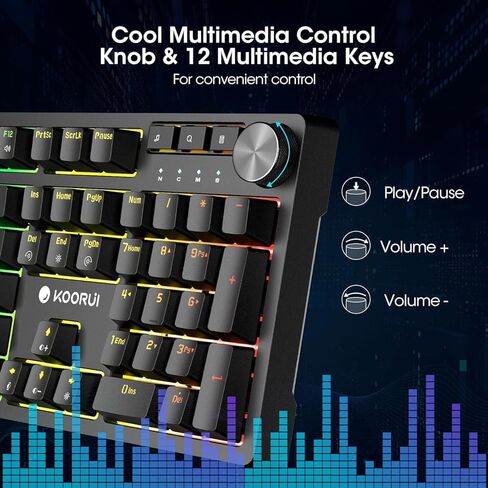 لوحات مفاتيح الألعاب اللاسلكية KOORUI، لوحة مفاتيح ميكانيكية كاملة الحجم بإضاءة خلفية 26 RGB، تدعم اتصال USB-C/2.4G/بلوتوث، 104 مفاتيح قابلة لإعادة الشحن ببطارية 1900 مللي أمبير في الساعة لنظام التشغيل Windows MacOS Linux in Kuwait