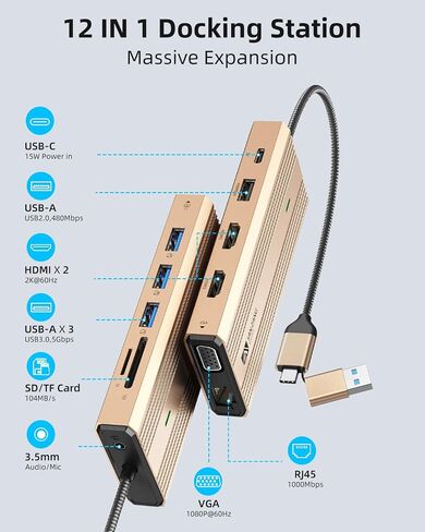 Displaylink Dock,Displaylink Docking Station Dual Monitor,10Gbps USB C Docking Station for MacBook M1/M2/M3/Windows,Laptop Docking Station with 2 HDMI 4K,2 PD 4K, Ethernet,USB 3.2,Mic/Audio,100W PD in Saudi Arabia