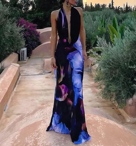 فساتين ماكسي بحزام سباغيتي بدون ظهر للنساء من XPONNI، فستان ضيق من الساتان الأرجواني Y2k، فستان مثير للحفلات الصيفية in Kuwait