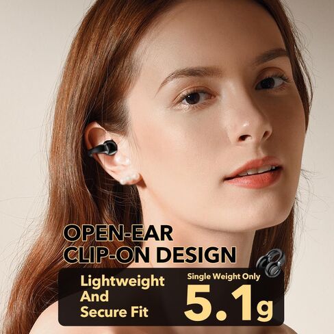 TZ7 Open Ear Clip Headphones, Wireless Bluetooth 5.3 Headphones Air Conduction, Sports Earphones with Built-in Mic, LED Display Charging Case for Sport & Running, Android&iPhone - Black in Saudi Arabia