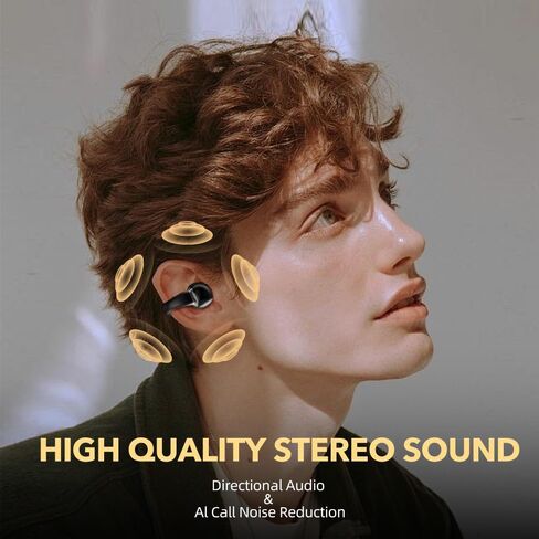 TZ7 Open Ear Clip Headphones, Wireless Bluetooth 5.3 Headphones Air Conduction, Sports Earphones with Built-in Mic, LED Display Charging Case for Sport & Running, Android&iPhone - Black in Saudi Arabia