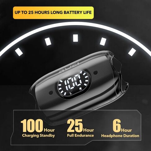 TZ7 Open Ear Clip Headphones, Wireless Bluetooth 5.3 Headphones Air Conduction, Sports Earphones with Built-in Mic, LED Display Charging Case for Sport & Running, Android&iPhone - Black in Saudi Arabia