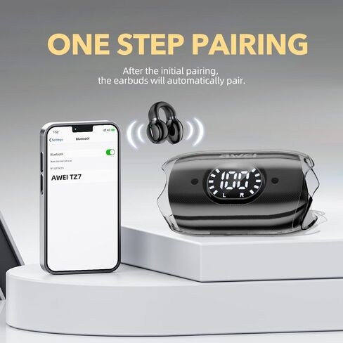 TZ7 Open Ear Clip Headphones, Wireless Bluetooth 5.3 Headphones Air Conduction, Sports Earphones with Built-in Mic, LED Display Charging Case for Sport & Running, Android&iPhone - Black in Saudi Arabia
