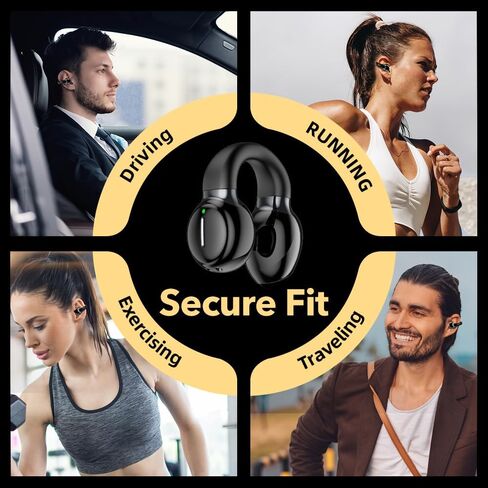 TZ7 Open Ear Clip Headphones, Wireless Bluetooth 5.3 Headphones Air Conduction, Sports Earphones with Built-in Mic, LED Display Charging Case for Sport & Running, Android&iPhone - Black in Saudi Arabia